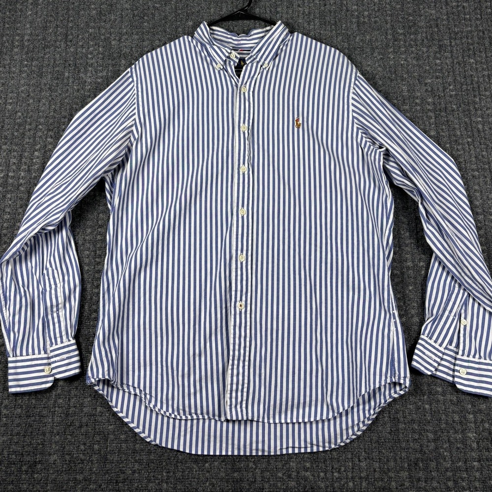 Ralph Lauren Striped Oxford Button Down Shirt Large Blue White Long Sleeve Pony